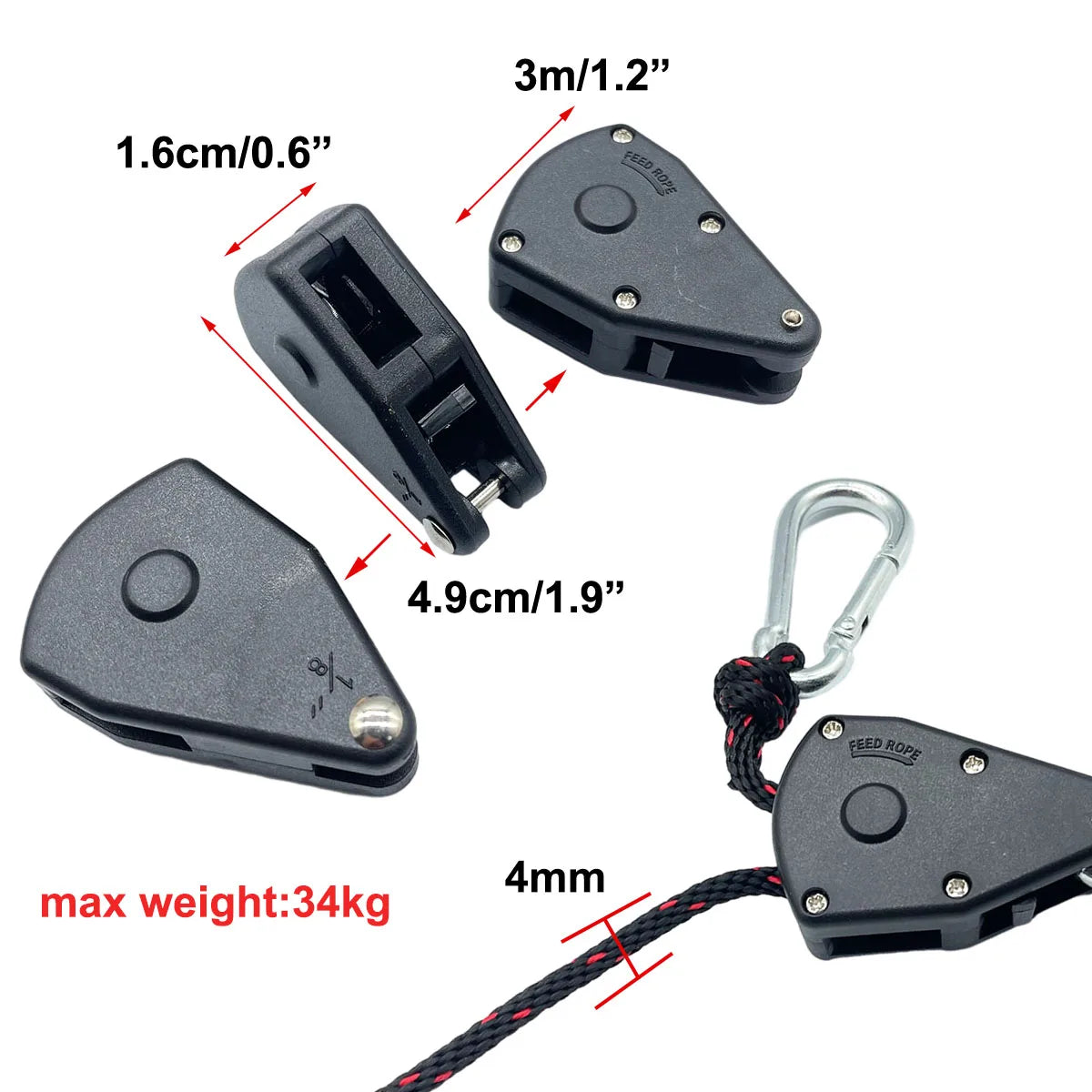 4mm Camping Tent Tie Down Rope Tightener Fastening Pulley Ratchet Hangers Awning Rope Hook Canopy Buckle Rope Tightening Tool