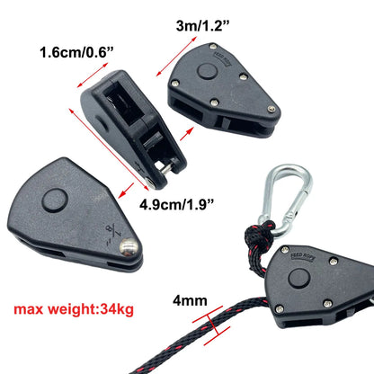 4mm Camping Tent Tie Down Rope Tightener Fastening Pulley Ratchet Hangers Awning Rope Hook Canopy Buckle Rope Tightening Tool