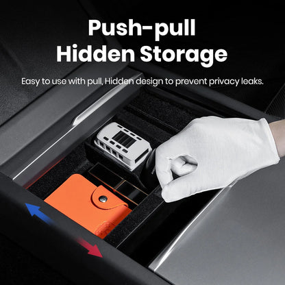 YZ For Tesla Model 3 Highland 2024 Model Y Juniper 2025 Storage Box Center Armrest Hidden Box Cup Holder Organizer Accessories