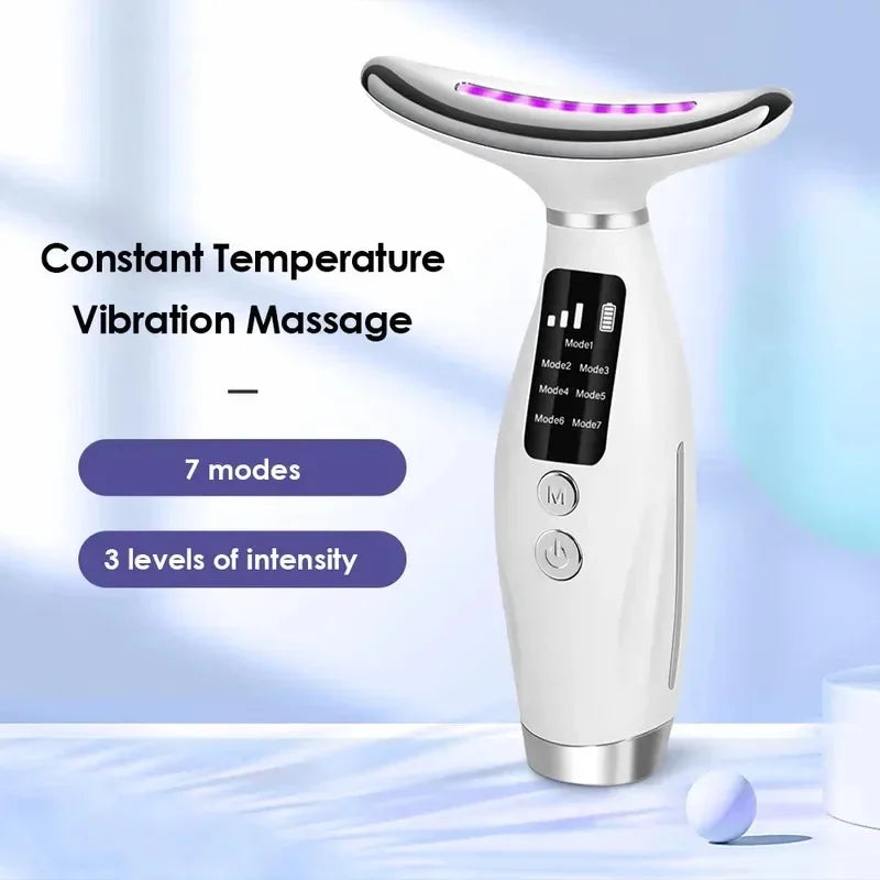 7 Color LED Facial Beauty Instrument Vibration Massage 7 Modes Face Neck Lifting Anti-Aging Wrinkle Remover For Home Use