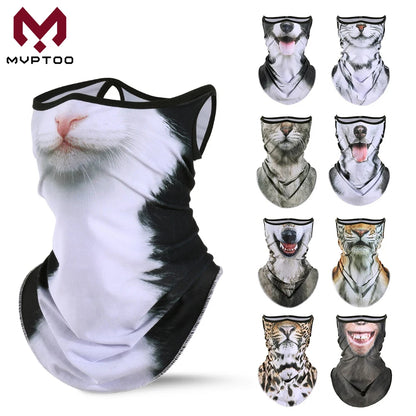 3D Animals Magic Scarf Bandana Breathable Neck Warmer Gaiter Hanging Ear Outdoor Sports Triangle Face Mask Neckerchief Summer