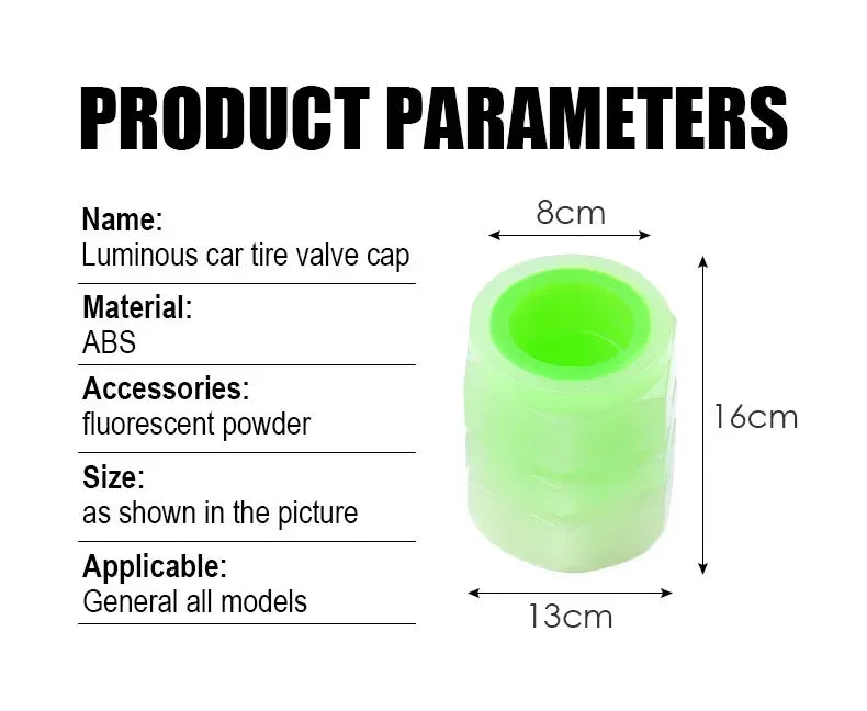 Luminous Car Tire Valve Cap Fluorescent Night Glowing Tire Decor Motorcycle Electric Bicycle Hub Valve Caps Car Accessories