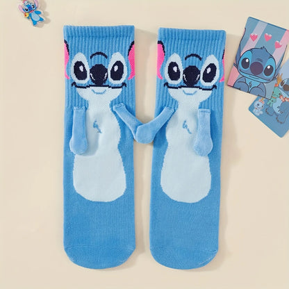Disney Stitch hand in hand sock sock female Japanese cartoon cartoon tube stack sock cute children Christmas sock gift