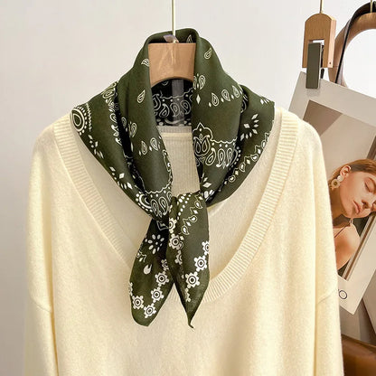 68cm Green Cashew Printed Scarf Women's Spring and Summer Thin Imitation Silk Scarf Fashion Versatile Shawl Headscarf Scarfs