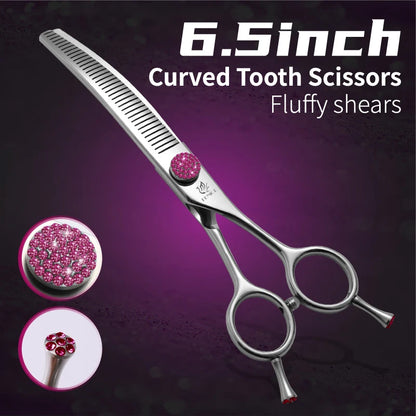 Fenice 7.0/7.5 inch Professional Dog Grooming Shears Curved Thinning Scissors for Dog Face Body Cutiing JP 440C High Quality