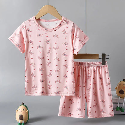 2-Piece Children's Summer Cute cartoon Printed Short-Sleeved Shorts Set for Boys and Girls Casual and Comfortable T-Shirt Shorts