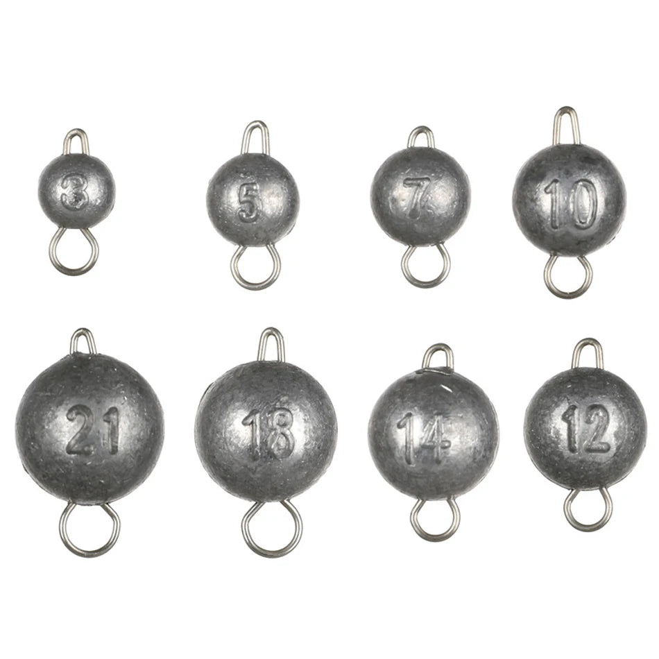 5pcs 2g-18g Fishing Weight Sinker Jig Head Deep Water Bullet Weight with Swivel Round Ball Sinkers Fishing Tackle Accessories