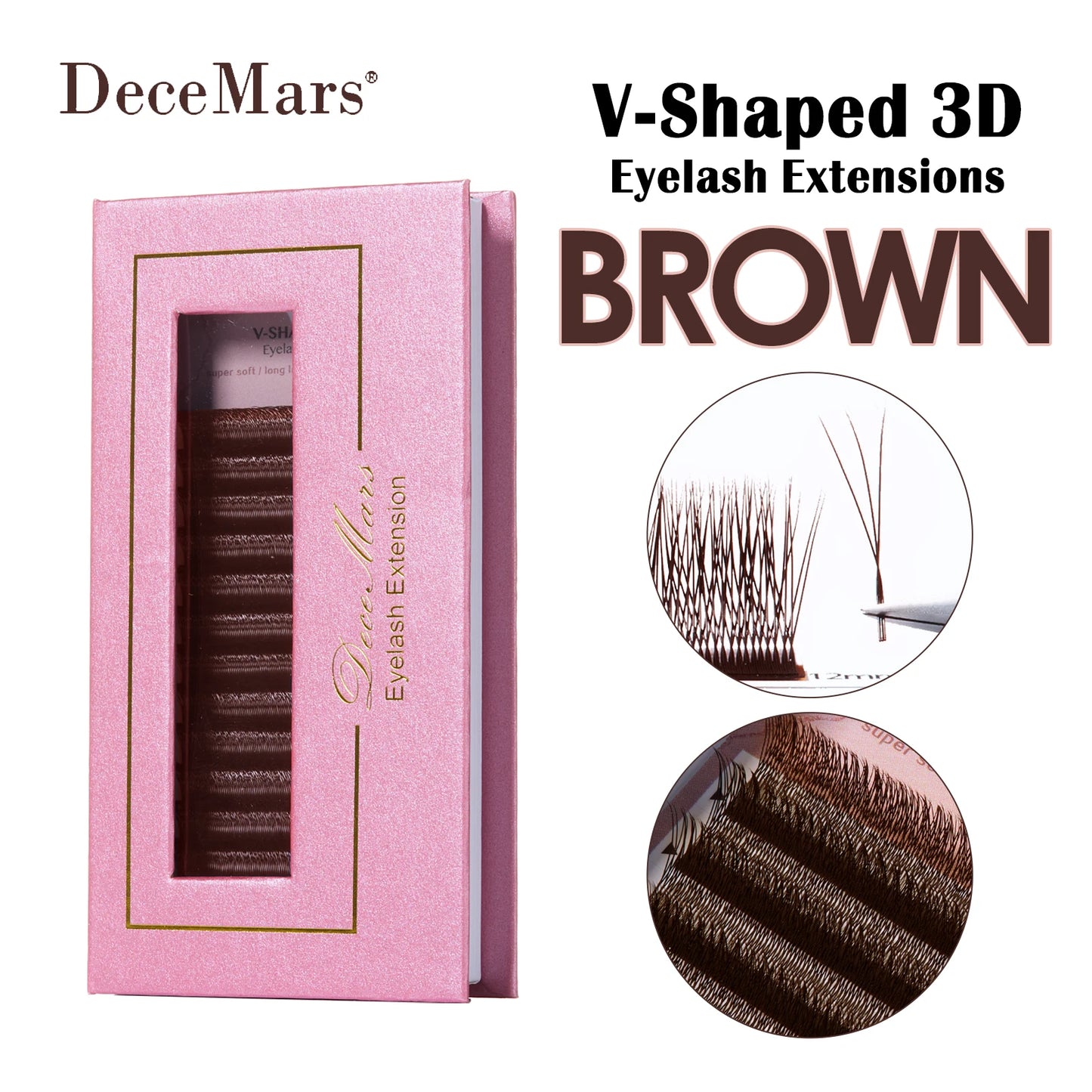 DeceMars V-shaped 3D Brown Eyelash Extensions 12 Rows/Tray