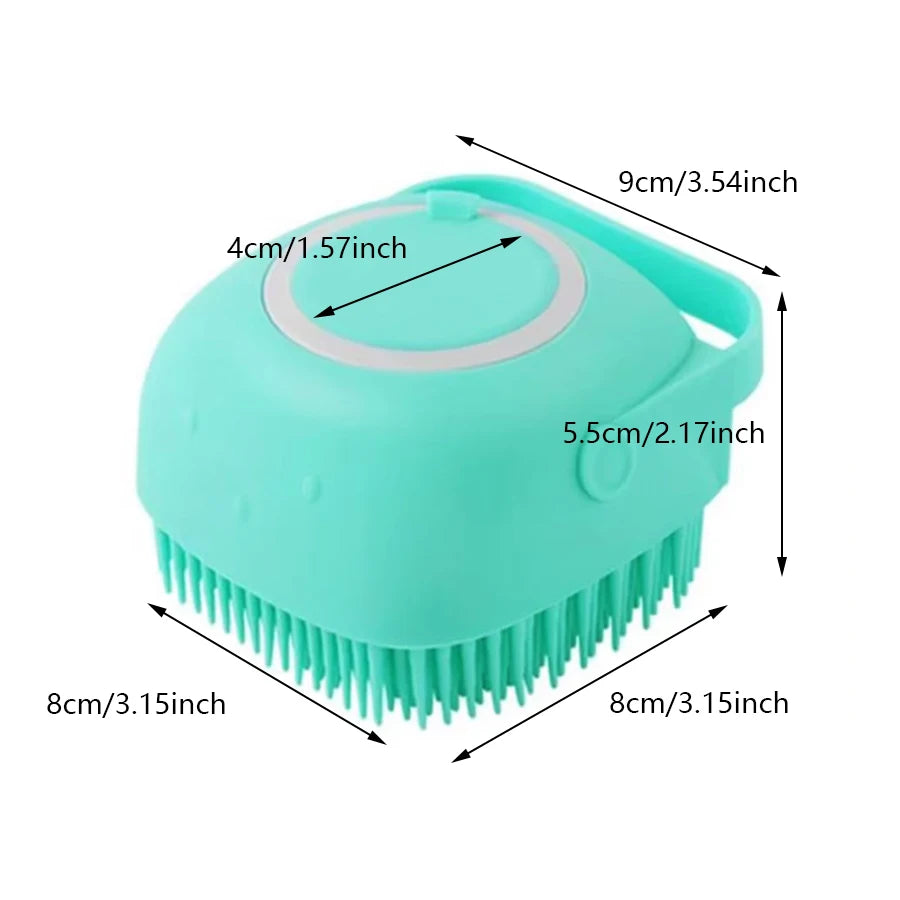 Dog Bathing Brush Pet Massage Brush Shampoo Dispenser Soft Silicone Brush Rubber Bristle for Dogs and Cats Shower Grooming Tool
