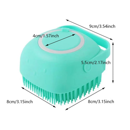 Dog Bathing Brush Pet Massage Brush Shampoo Dispenser Soft Silicone Brush Rubber Bristle for Dogs and Cats Shower Grooming Tool