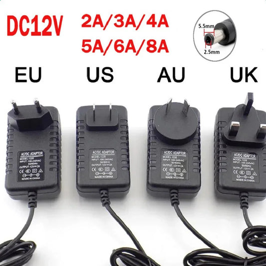 AC 110-240V DC 12V 1A 2A 3A 5A 6A 8A Universal Power Adapter Supply EU/US/UK/AU Charger adaptor for LED Light Strips CCTV