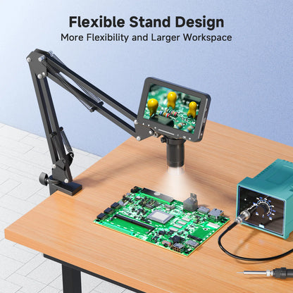 Flex Digital Microscope with 5inch IPS Screen Soldering Microscope with Flexible Arm 1000X Coin Microscope for PCB, Plants, Coin