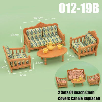 Dollhouse Furniture Kitchen Play Set Miniature Refrigerator 1:12 Mini Food Living Room Sofa Set Pretend Play  Accessores Toy