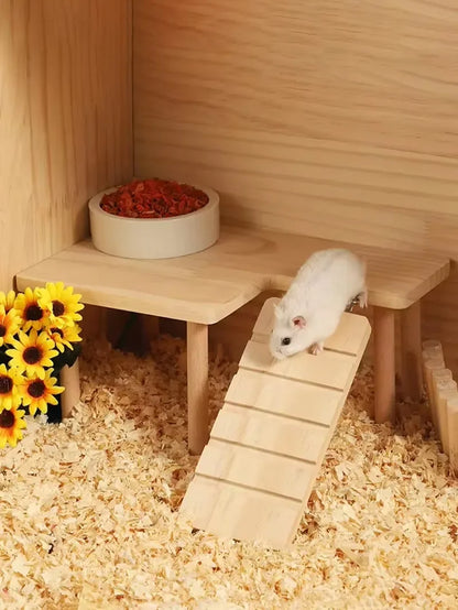 Hamster Wooden Ladder Platform Jumping Board Playground Hamster Climbing Toy Small Pets Stairs Toy Hamster Mice Cage Accessories
