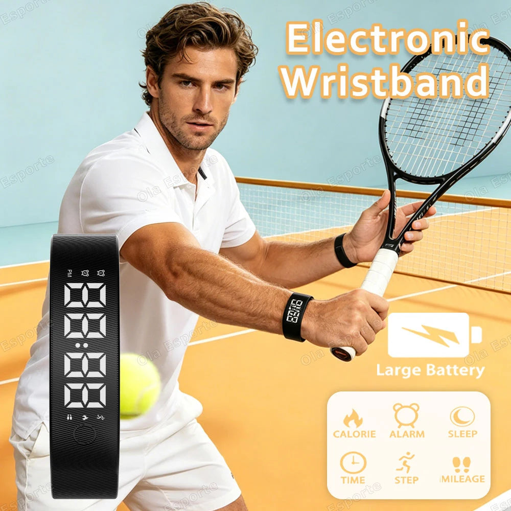 LED Digital Alarm Clock Watch Adjustable Snooze-proof Alarm Bracelet with Running Pedometer Waterproof Vibrating Alarm HT30