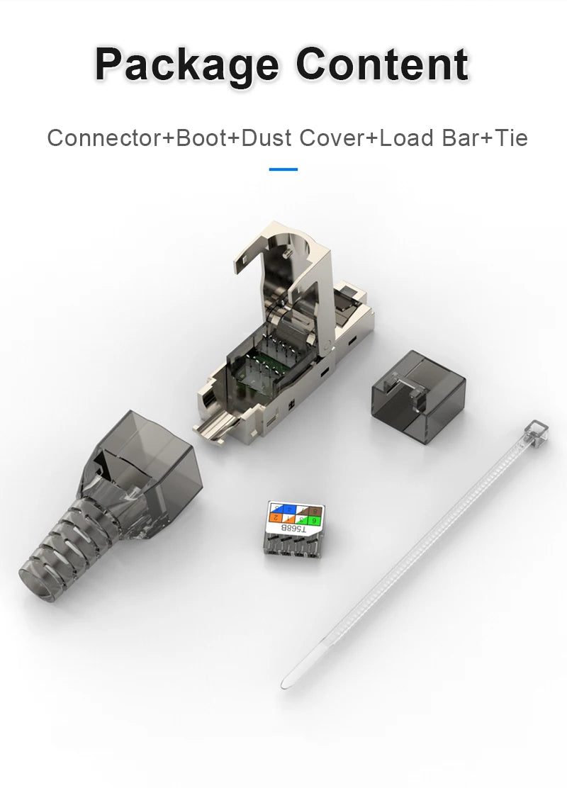 RJ45 Cat8 Cat7 Cat6A Connectors Metal Tool Free Easy Termination Plug 2000MHz 40G LAN Cable 22AWG - 24AWG Reusable Ethernet Plug