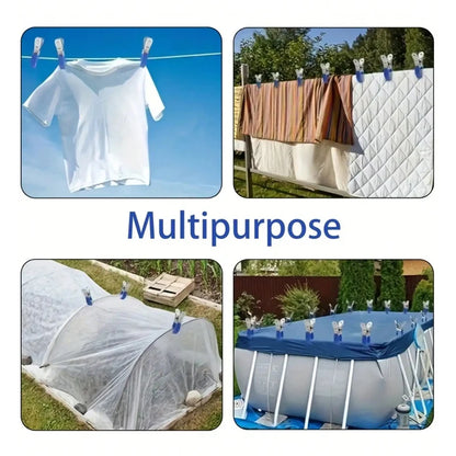 6 Pieces Durable Stainless Steel Pool Cover Clips with Blue Plastic Handles - Heavy Duty Windproof Spring Clips for Secure Above