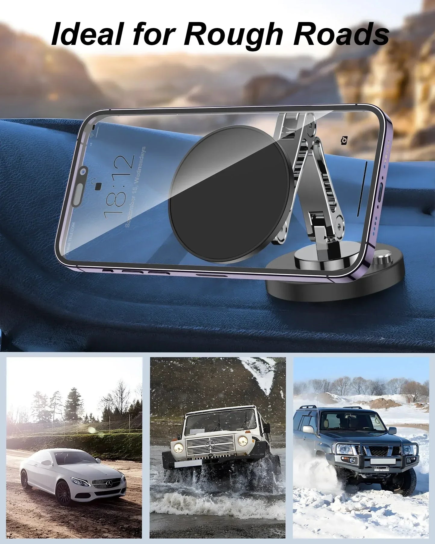 Foldable Universal Car Magnetic Holder Dashborad Alloy Magnetic Car Mount Smartphone Mobile Bracket For iPhone15 Samsung Xiaomi