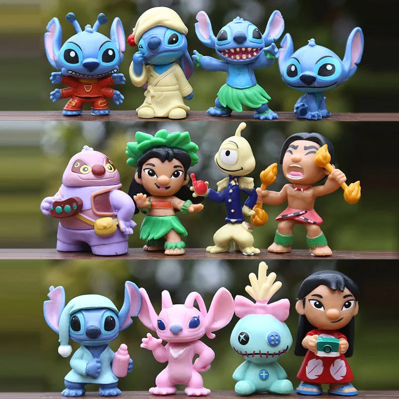 12pcs/set Stitch Lilo Action Figure Anime Cartoon Model Toys Cute Version Doll Cake Decoration Ornaments