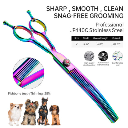 7 inch Dog Hair Trimming Scissors,Pet Grooming Curved Scissors ,Dog Beauty Grooming Curved thinning Scissors Pet Groomer
