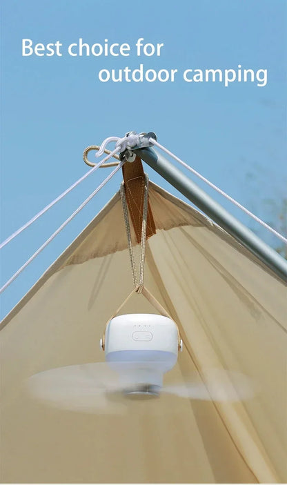 Portable Ceiling Fans Outdoor Camping Fan Tent Ventilator Cooler Rechargeable Electric Fan Remote Control LED Lighting