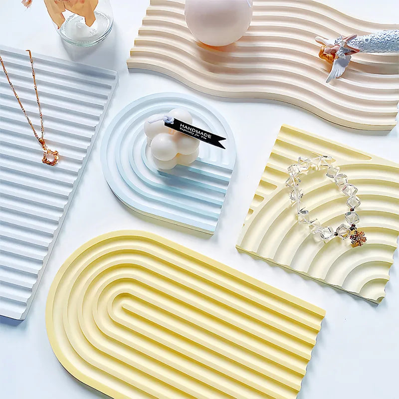 Geometric Tray Resin Mold Epoxy Resin Wave Shaped Silicone Molds for Cup Mat Holder DIY Home Decor Gypsum Ornaments Making Mould