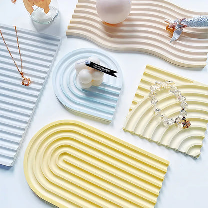Geometric Tray Resin Mold Epoxy Resin Wave Shaped Silicone Molds for Cup Mat Holder DIY Home Decor Gypsum Ornaments Making Mould
