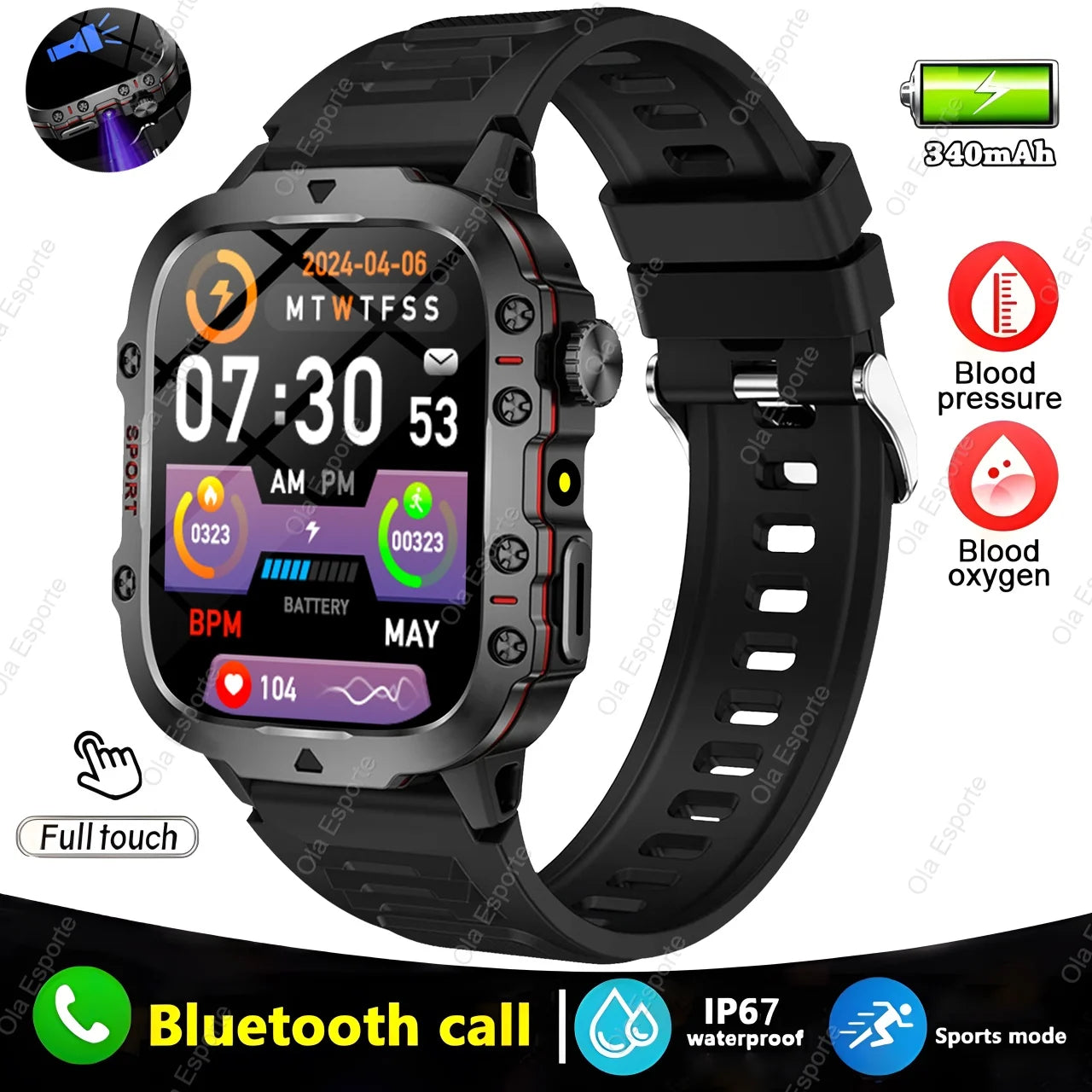 2025 Military Smartwatch GPS Men Flashlight Waterproof Outdoor Sports Tracker HD Bluetooth Calls Smart Watch New For Android IOS