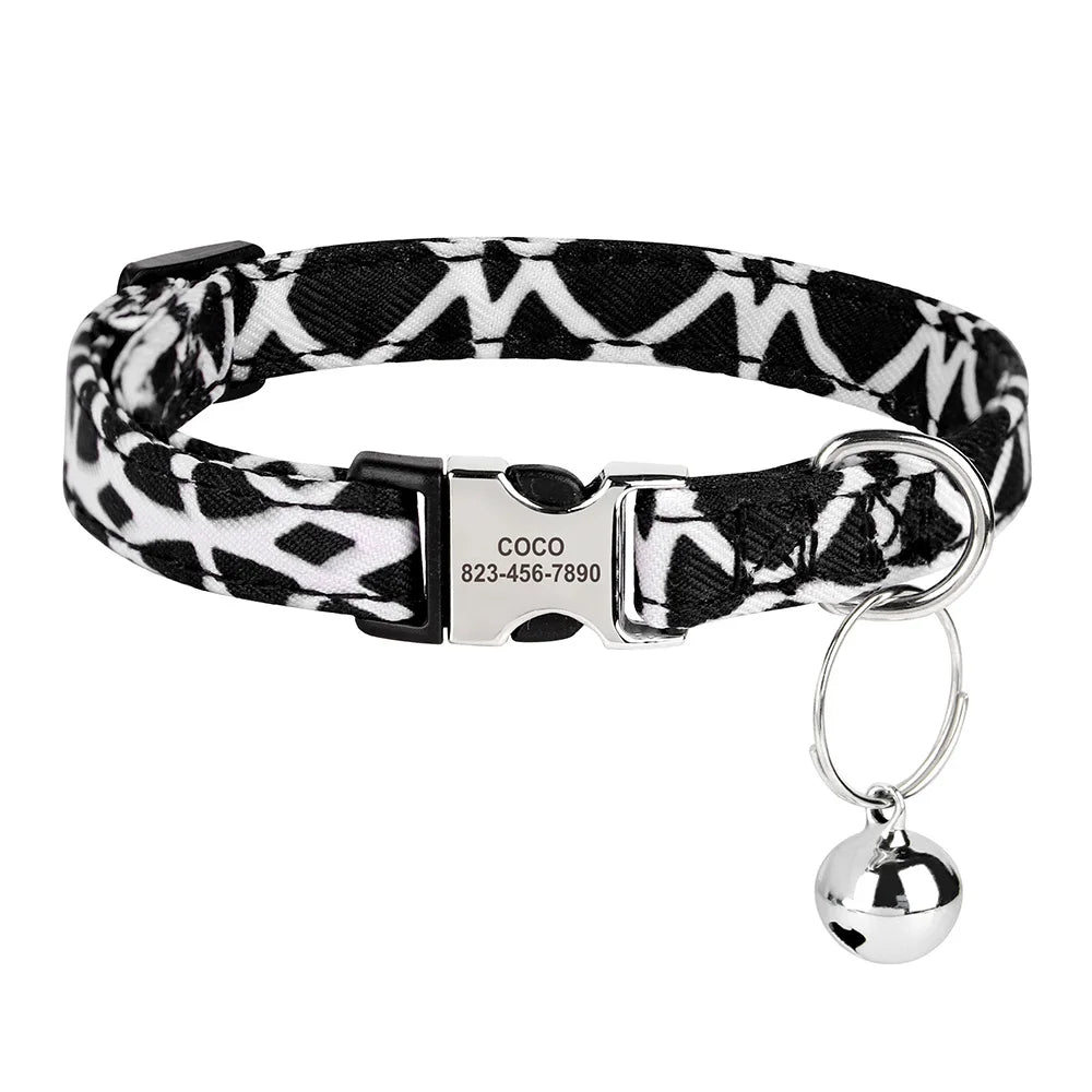 Personalized Printed Cat Collar Adjustable Kitten Puppy Collars With Free Engraved ID Nameplate Bell Anti-lost Cats Collars