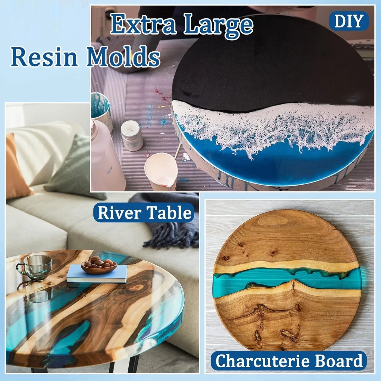 Large Round Tray UV Resin Mold Crystal Desk Silicone Mold DIY River Table Mold Fruit Disc Tea Plate Coaster Making Mold Tools