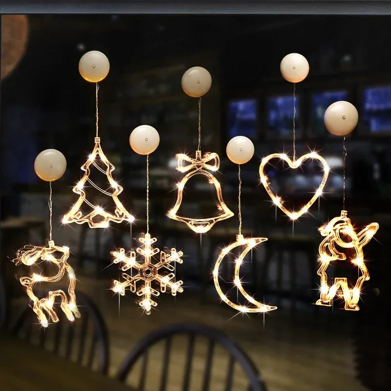 Christmas LED Light Snowflake Santa Hanging Battery-operated Window Ornaments Decoration for Home Xmas Navidad New Year Decor