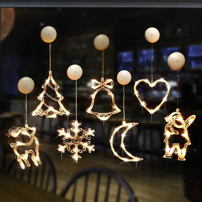 Christmas LED Light Snowflake Santa Hanging Battery-operated Window Ornaments Decoration for Home Xmas Navidad New Year Decor
