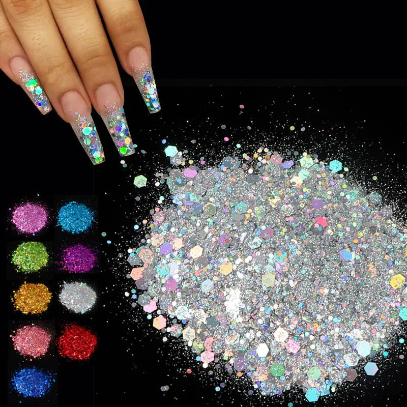 50g Chunky Glitter Holographic Laser Flakes Nail Glitter Powder For Jewelry Making Diy Resin Art Craft Fine Iridescent Sequins