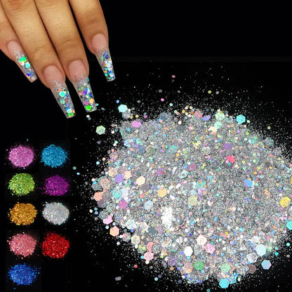 50g Chunky Glitter Holographic Laser Flakes Nail Glitter Powder For Jewelry Making Diy Resin Art Craft Fine Iridescent Sequins