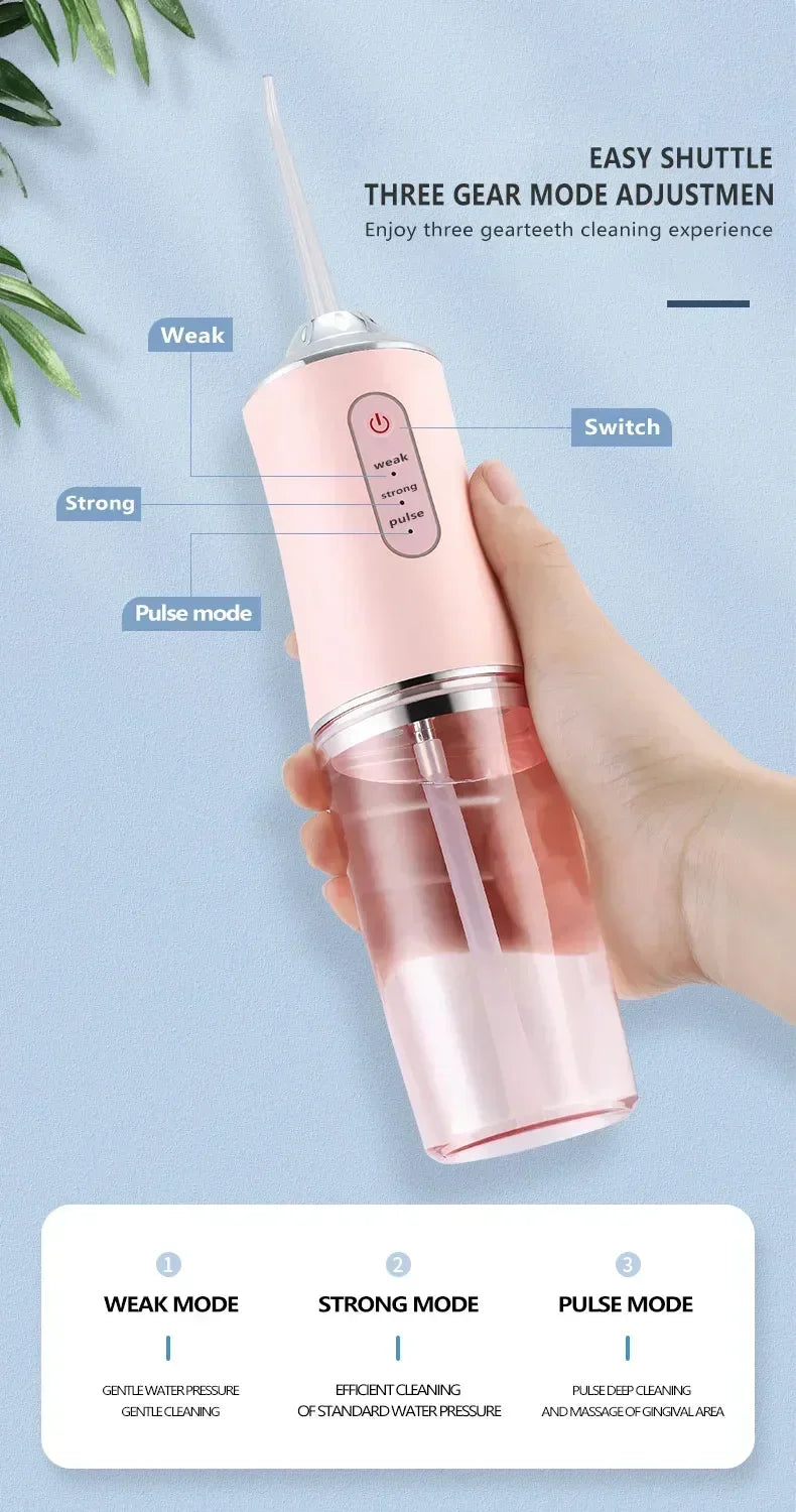 Oral Irrigator Portable USB Rechargeable Dental Water Flosser Water Jet Floss Tooth Pick 4 Jet Tip 220ml 3 Modes IPX7 Waterproof