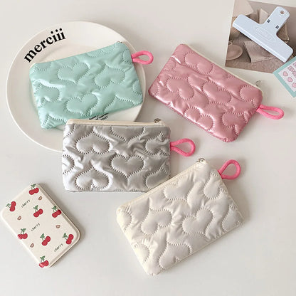 Instagram Bow Silver Shiny Makeup Bag Small Portable Carrying Bag Earphones Data Cable Storage Bag Wallet