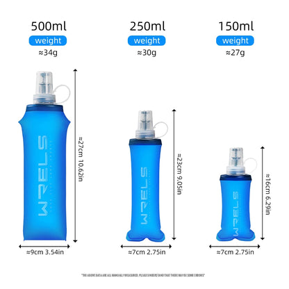 WRELS Folding Collapsible Water Bottle Running Water Bottle Soft Flask TPU BPA-Free Camping Hiking Travel Folding Water Bottle