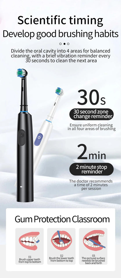 HOMEFISH Bestselling 5-Speed Rotating Electric Toothbrush 360° Rotating Soft Bristle Head Waterproof Sonic Rechargeable