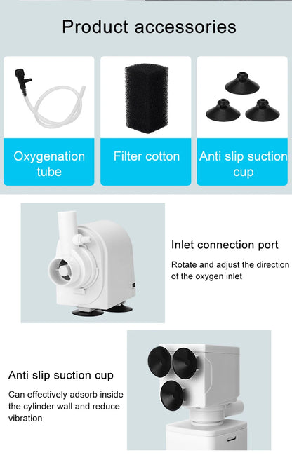 Aquarium Filter Pump Fish Tank Submersible Silent Air Oxygen Aerator Water Change Pump Aquarium Air Pump Wave Maker 220v
