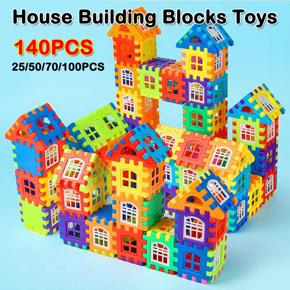 140-25PCS Large Scale House Building Blocks Simulation Window Design Construction Set Kindergarten Toys For Boys And Girls Gift
