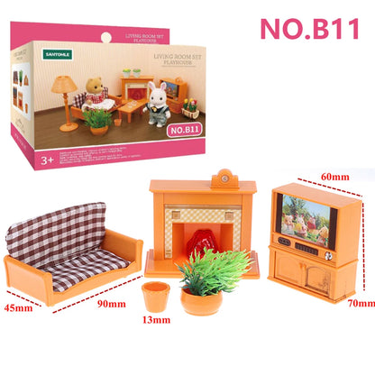 Miniature Furniture 1:12 Dollhouse Kitchen Livingroom Bedroom Set DIY Scene Doll Play Decoration Girl Toy House Gift