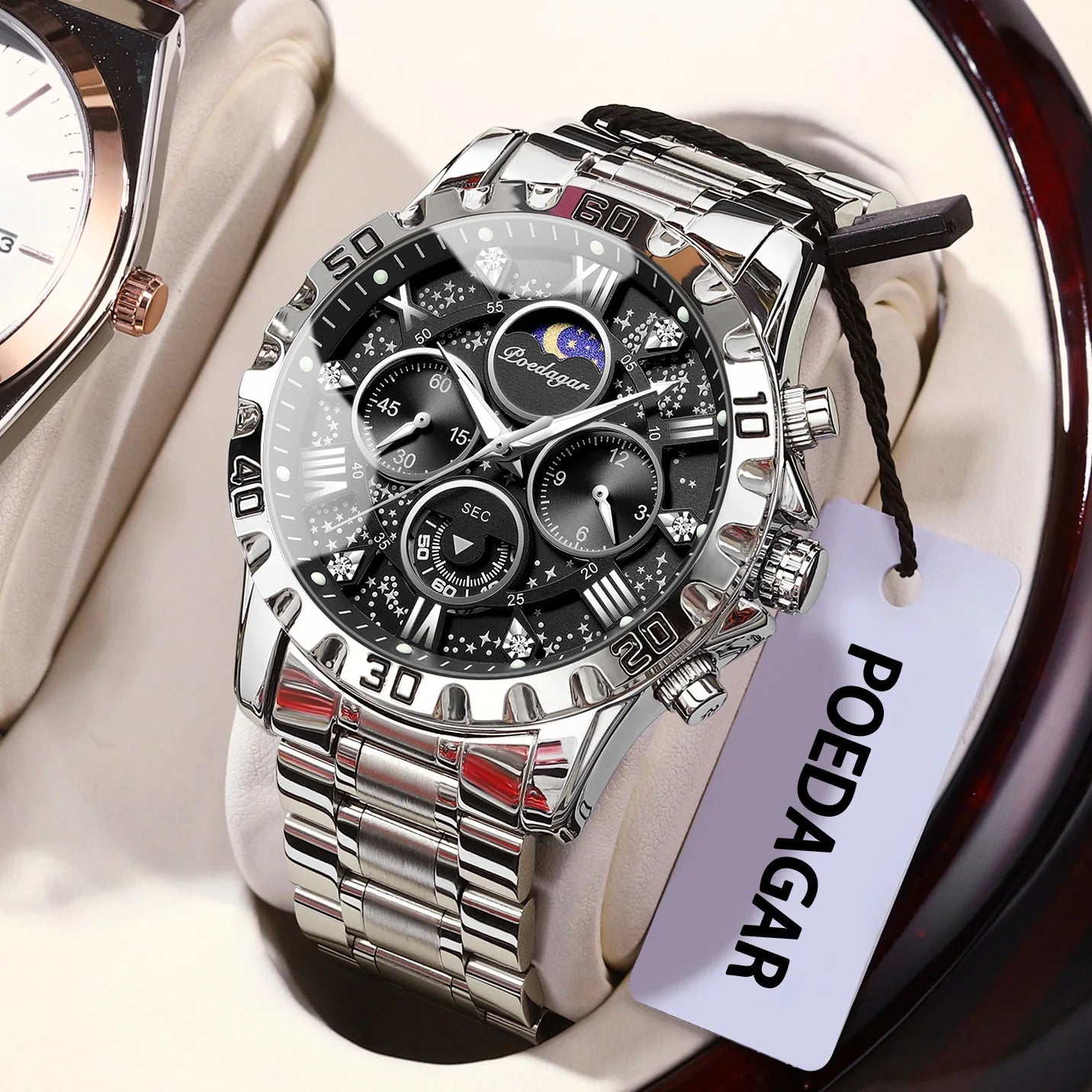 POEDAGAR Luxury Man Watch Waterproof Luminous Stainless Steel Quartz Men's Wristwatch Chronograph Military Watches For Men Reloj