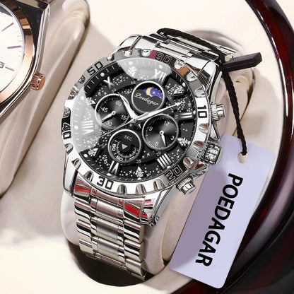 POEDAGAR Luxury Man Watch Waterproof Luminous Stainless Steel Quartz Men's Wristwatch Chronograph Military Watches For Men Reloj
