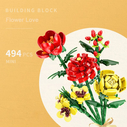 KNEW BUILT Flower Bouquet 3D Model Toy Mini Build Blocks for Girl Plant Potted Assemble Brick Decoration Holiday Girlfriend Gift