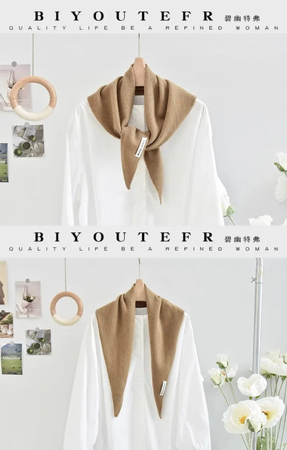 100% Australian Wool Knitted Triangle Scarf Shawl Women's Autumn  Winter Warm Neck Protection Scarf Decorative  Small Scarf