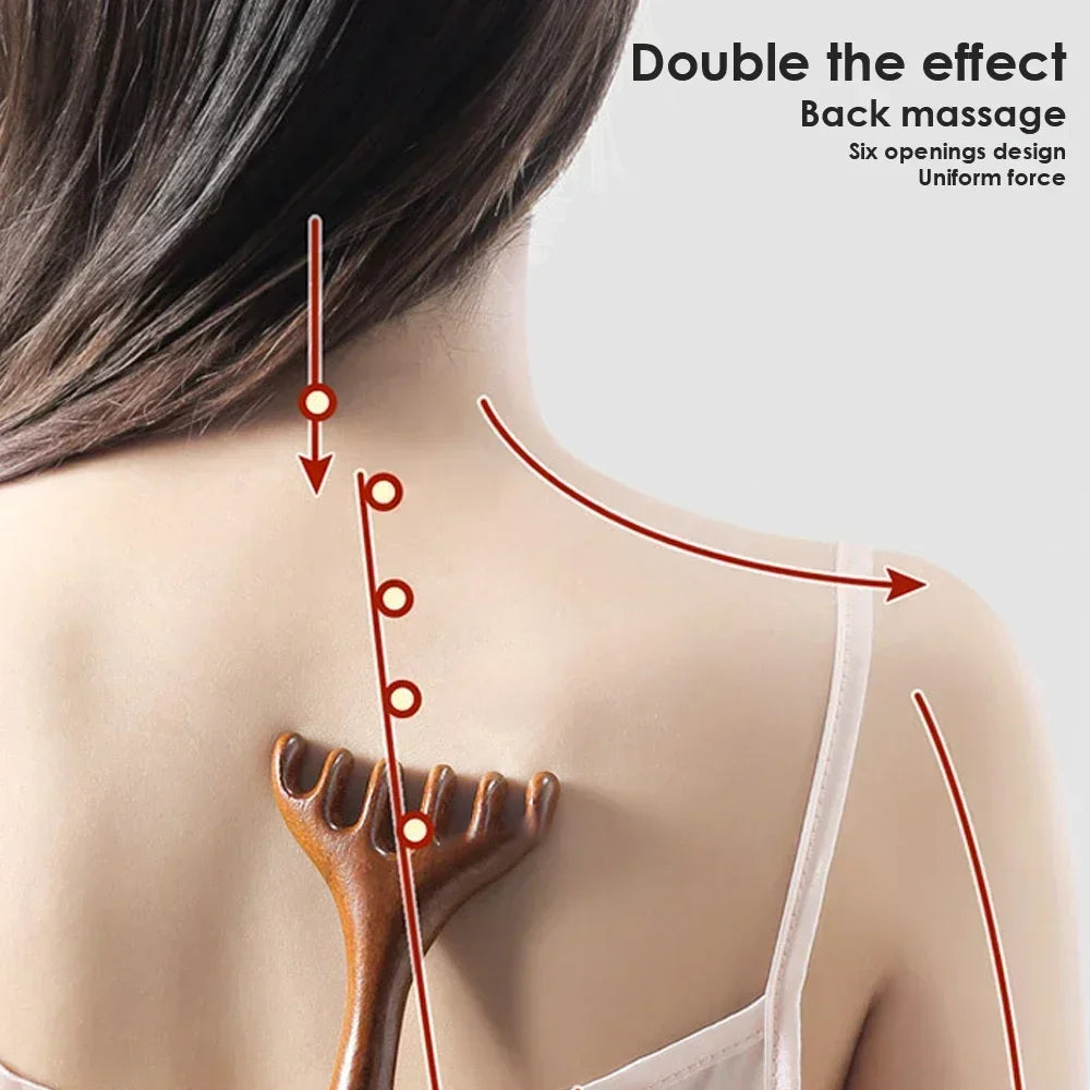 Natural Golden Sandalwood Five-Claw Scalp Massager Gua Sha Tool Back Scratcher Spa Handheld Meridian Massage Comb Hair Care