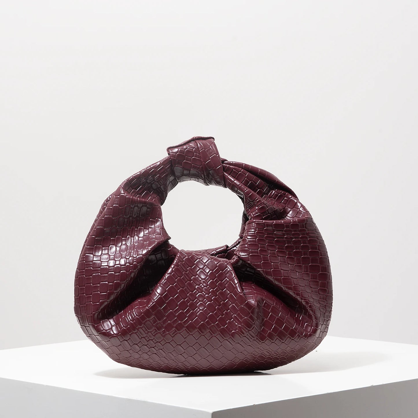 Vintage Faux Leather Woven Pattern Handbag, Knotted Crescent Bag, Pleated Cloud Bag, Women's Party Dress, Burgundy Wallet, Elegant Evening Bag (Random Pattern)