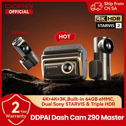 DDPAI 4K+4K New Z90 Master Dual 4K Front Rear Dual HDR for Sony Car Dash Cam ADAS Parking 5GHz WiFi Camera DVR Video Recorder