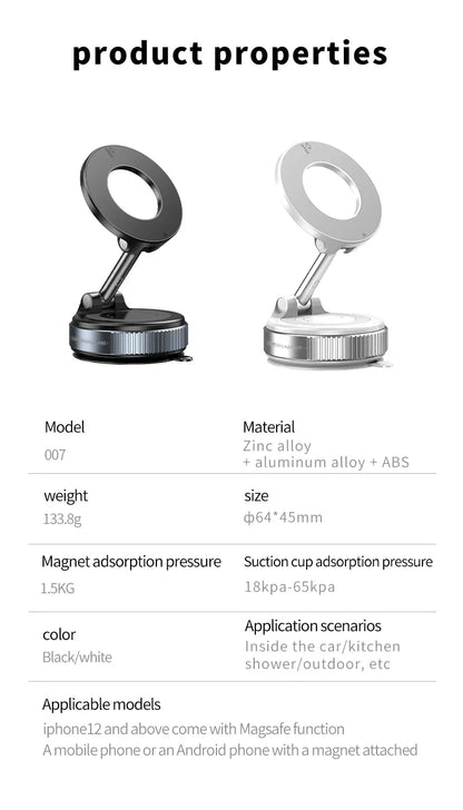Vacuum Magnet Phone Bracket Multi-angles Adjustment Strong Magnetic Suck Design Foldable Car Holder For iphone Navigation Stand