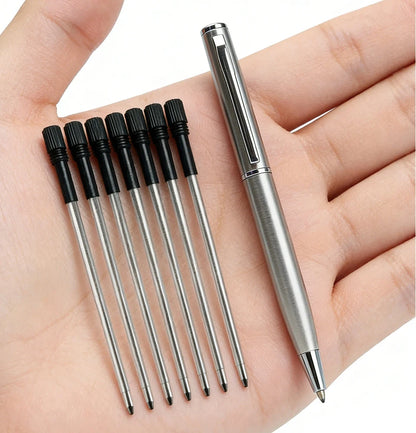 Mini Stainless Steel Metal Ballpoint Pen with 10 Replacement Refills Set, Portable Pocket Ballpen Compact Short Pen for Wallet
